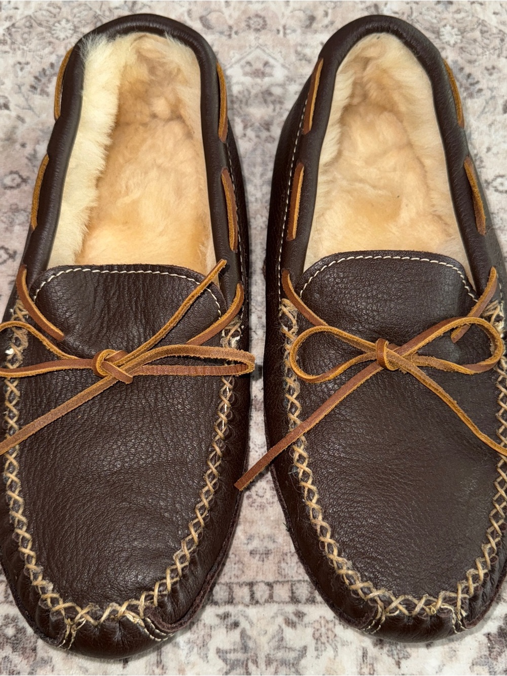 Minnetonka Men's Moose Leather Hardsole Moccasin Slipper Brown Size 12 NWOB